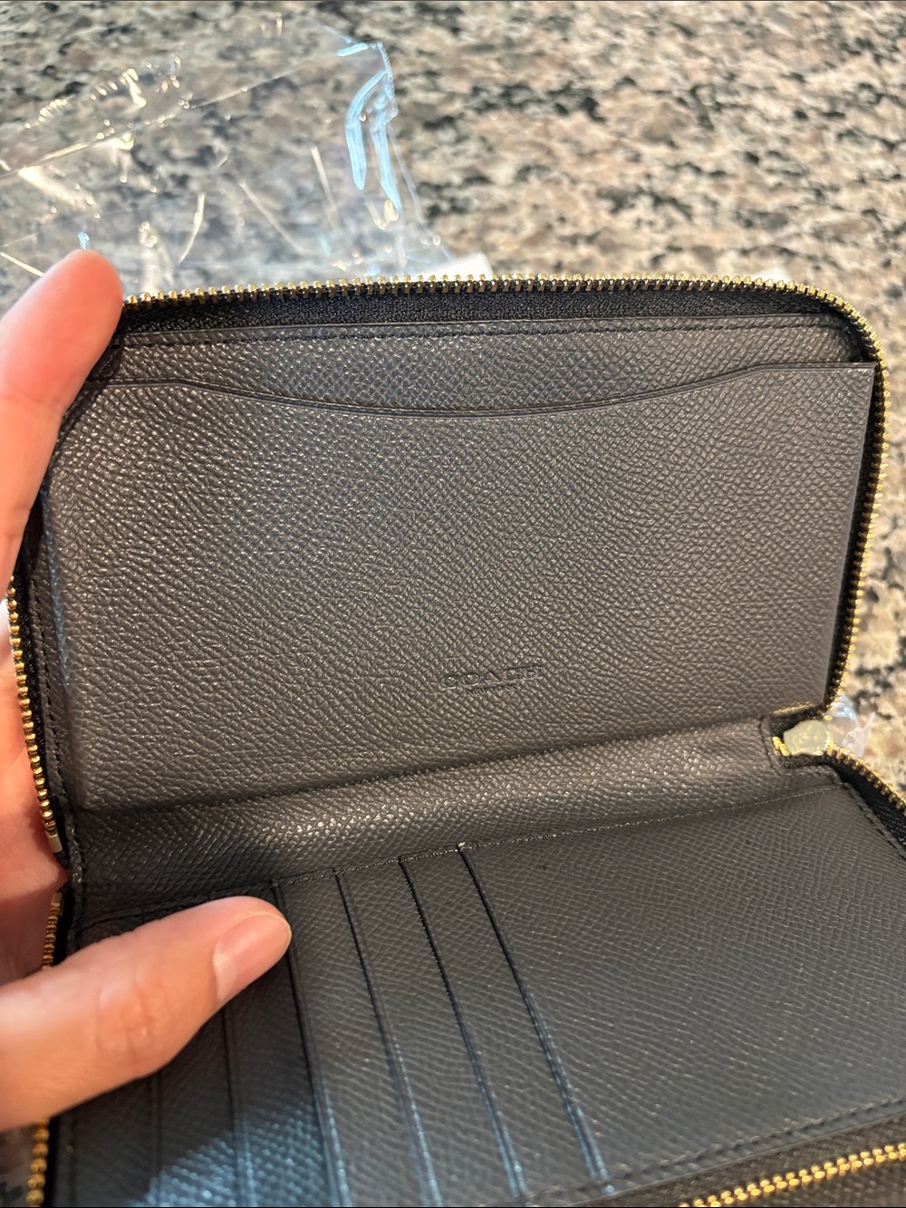 NWT Coach Black Crossgrain Leather Phone Zip Wallet with Gold Accent - Picture 8 of 10